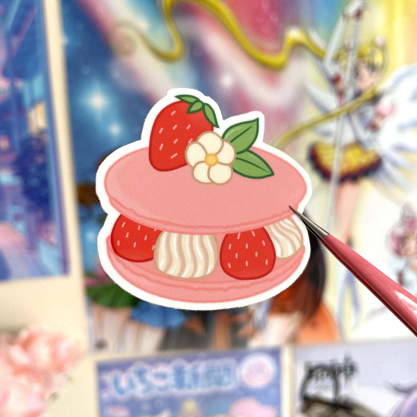 Strawberry Macaron Vinyl Sticker