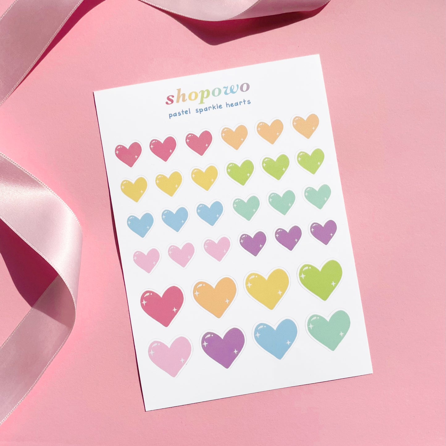 Pastel Sparkle Hearts Sticker Sheet